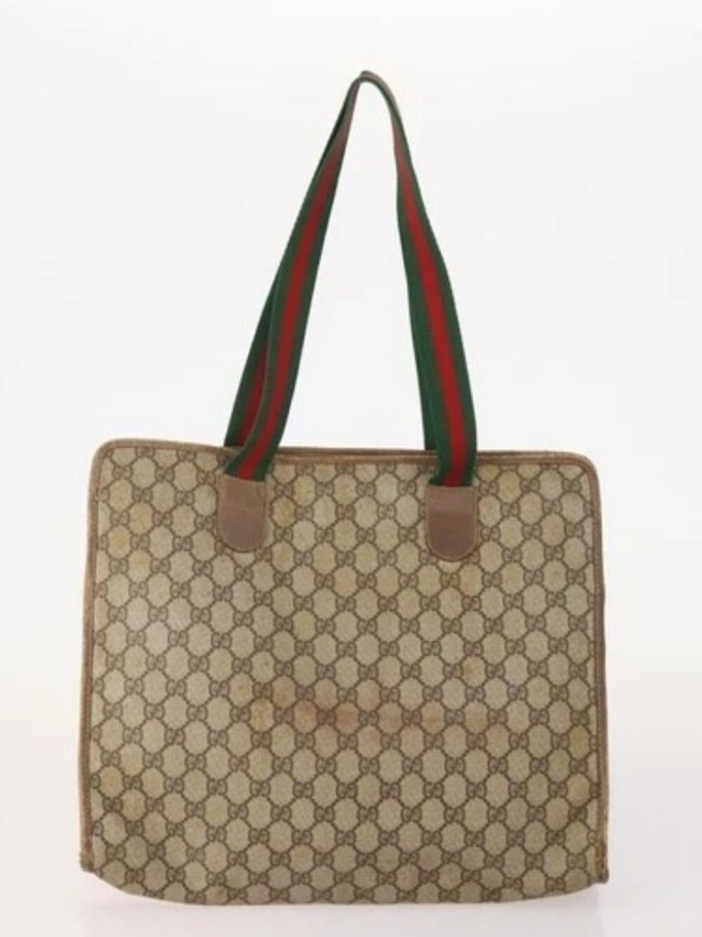 GUCCI GG Supreme Web Sherry Line Tote Bag PVC 4 Set Beige Brown Auth 178835 - Picture 5 of 15